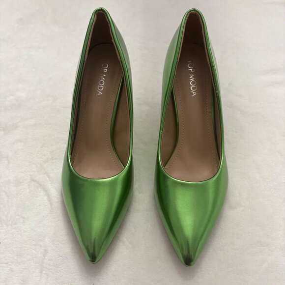 Metallic Green Top Moda Pointed Toe High Heels Womens Shoe Size 9 - Picture 11 of 16